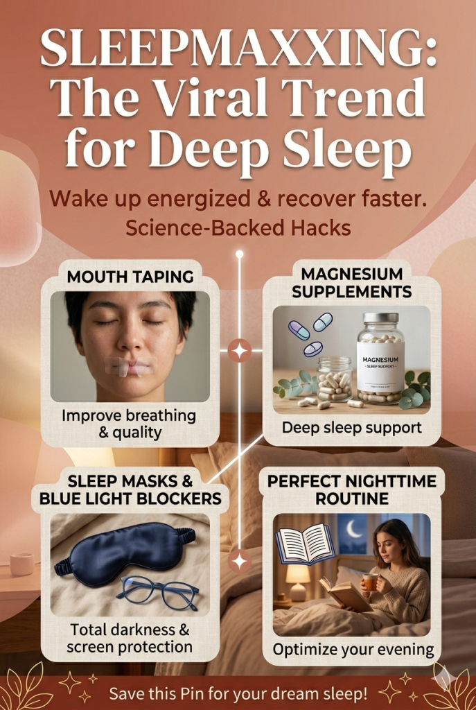 Sleepmaxxing: The Internet’s New Obsession With Perfect Sleep Sleepmaxxing is the viral trend helping people sleep deeper, recover faster, and wake up energized. This guide covers the best science-backed sleep hacks including mouth taping, magnesium, sleep masks, blue light blockers, nighttime